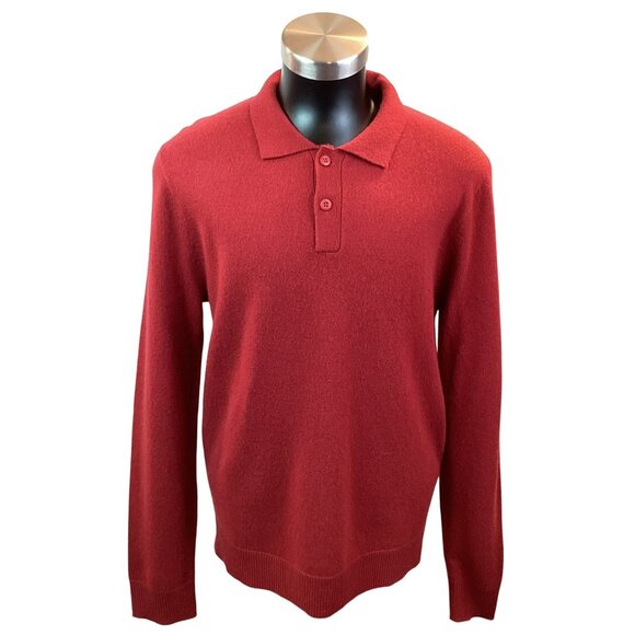 Commons 100% Cashmere Polo Sweater Mens Large Red Long Sleeve - Picture 2 of 10